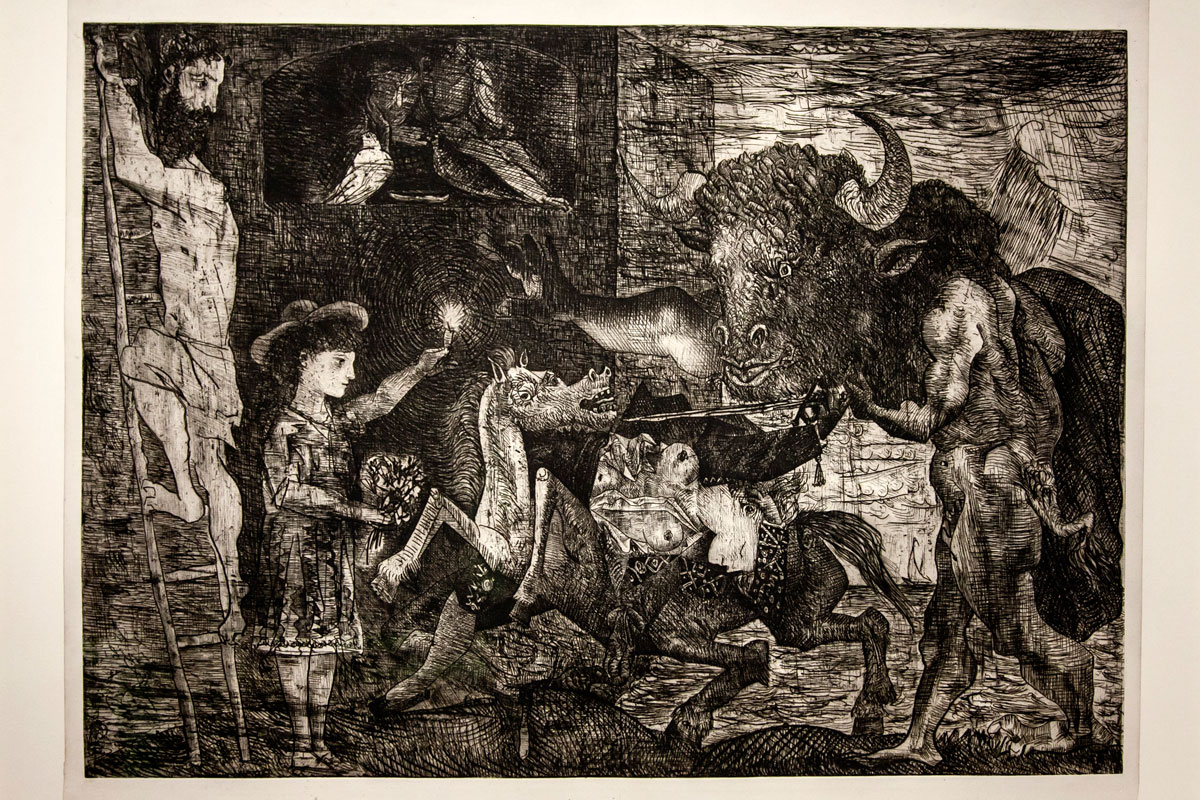 Disegno dark di Picasso con Minotauro - Arianna tra Minotauro e Fauno