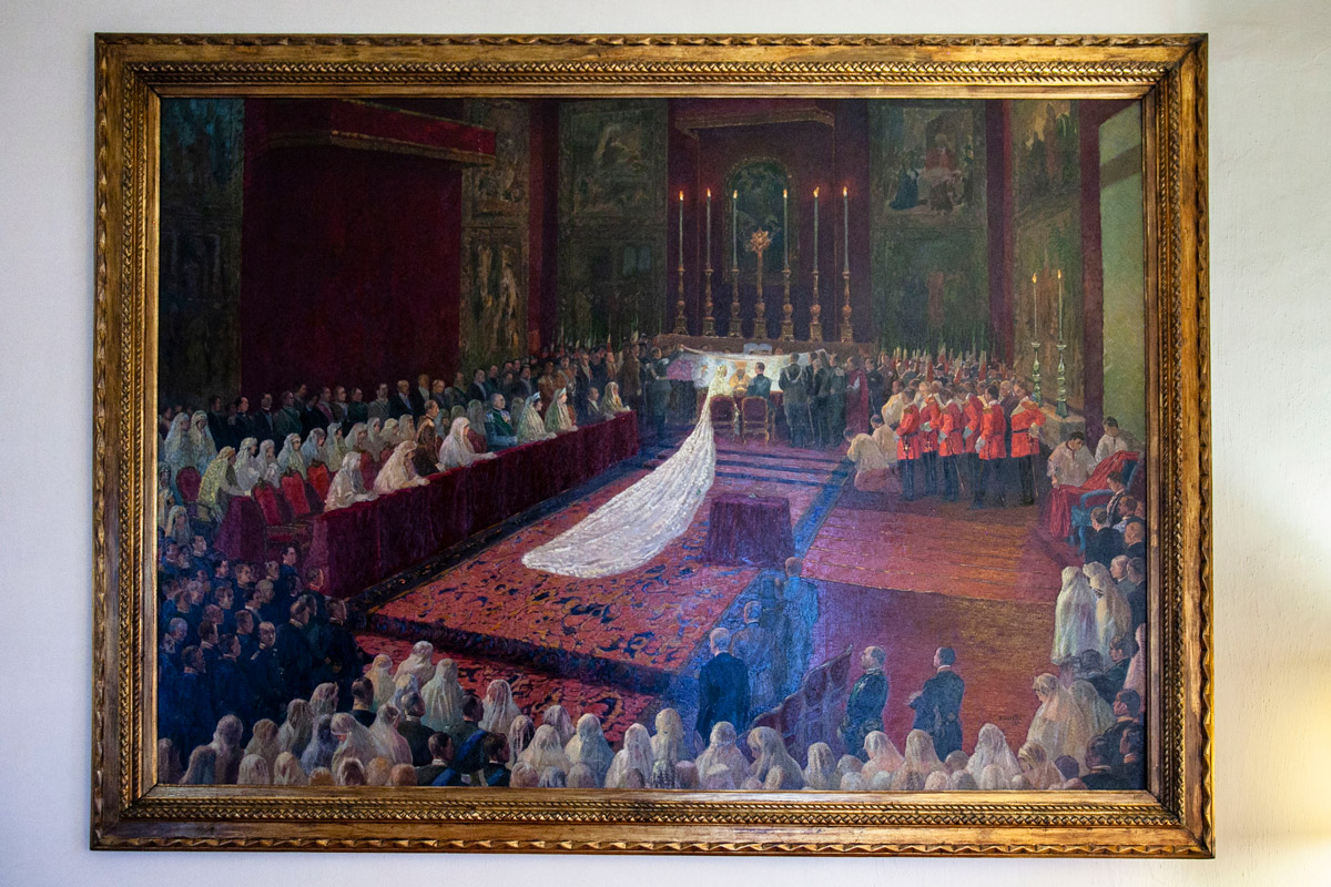 Grande dipinto delle nozze di Umberto II e Maria Jose