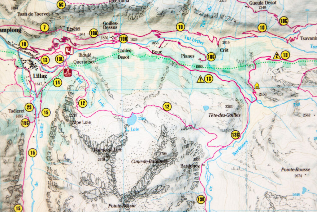 Mappa del percorso ad anello Lillaz - Lago di Loie