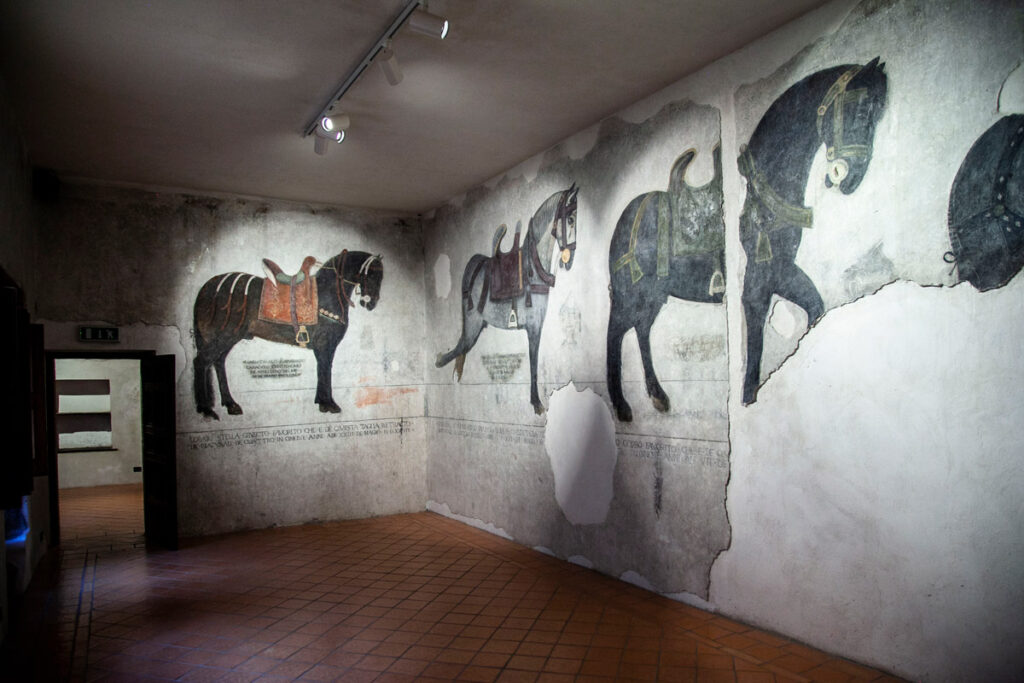 Sala dei cavalli da Guerra - Affreschi di cavalli a Castello Pandone - Molise